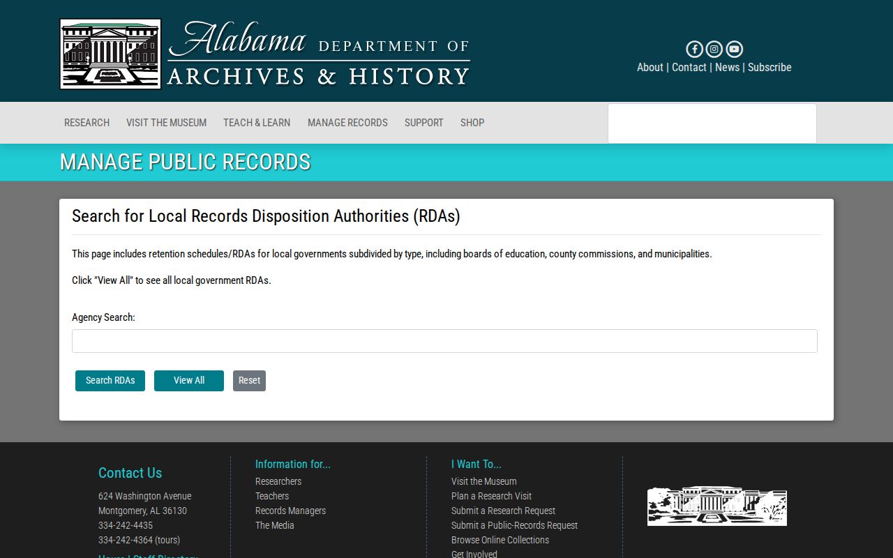 Alabama local government records disposition authority search