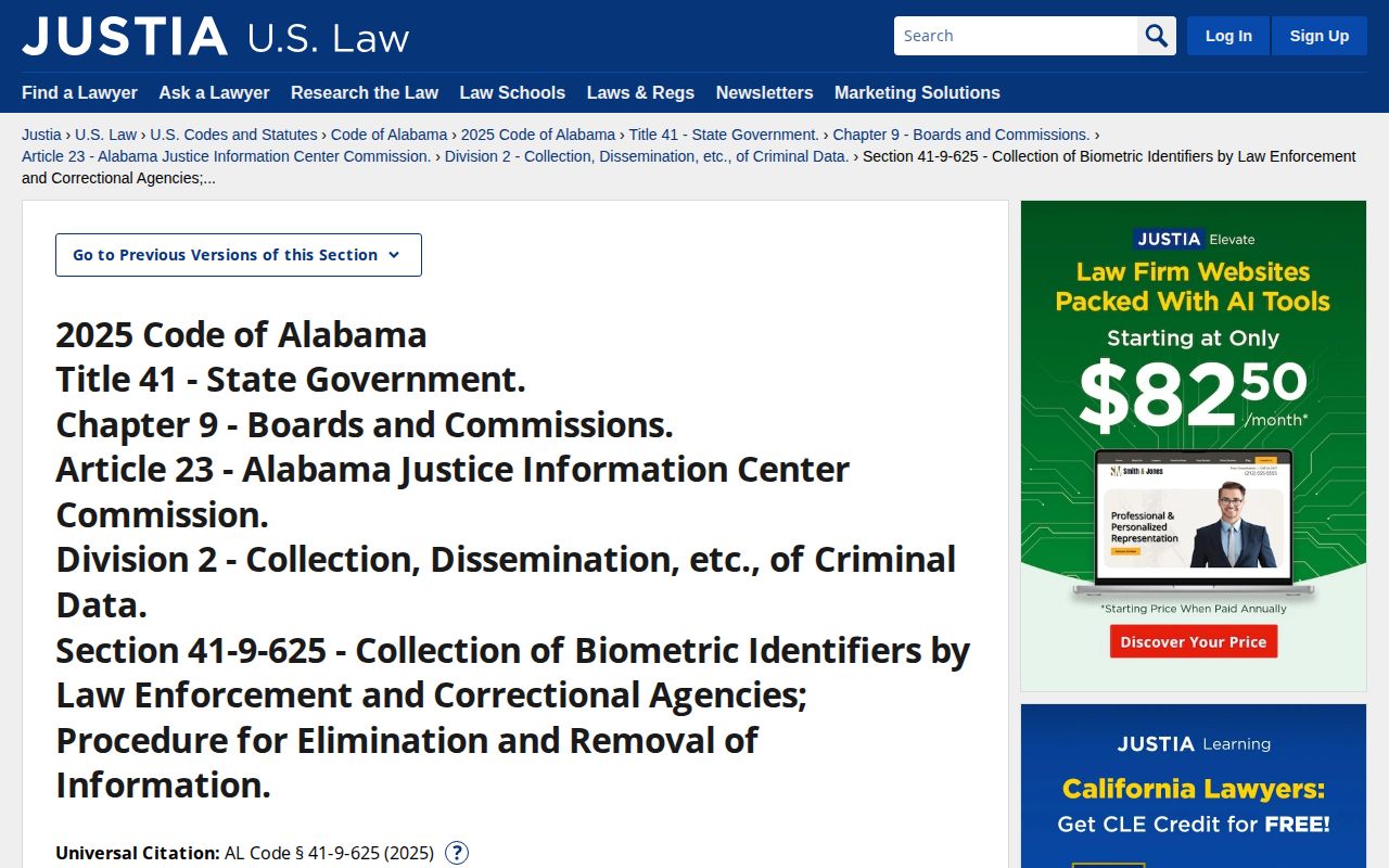 Alabama Code section concerning arrest photographs and dispositions