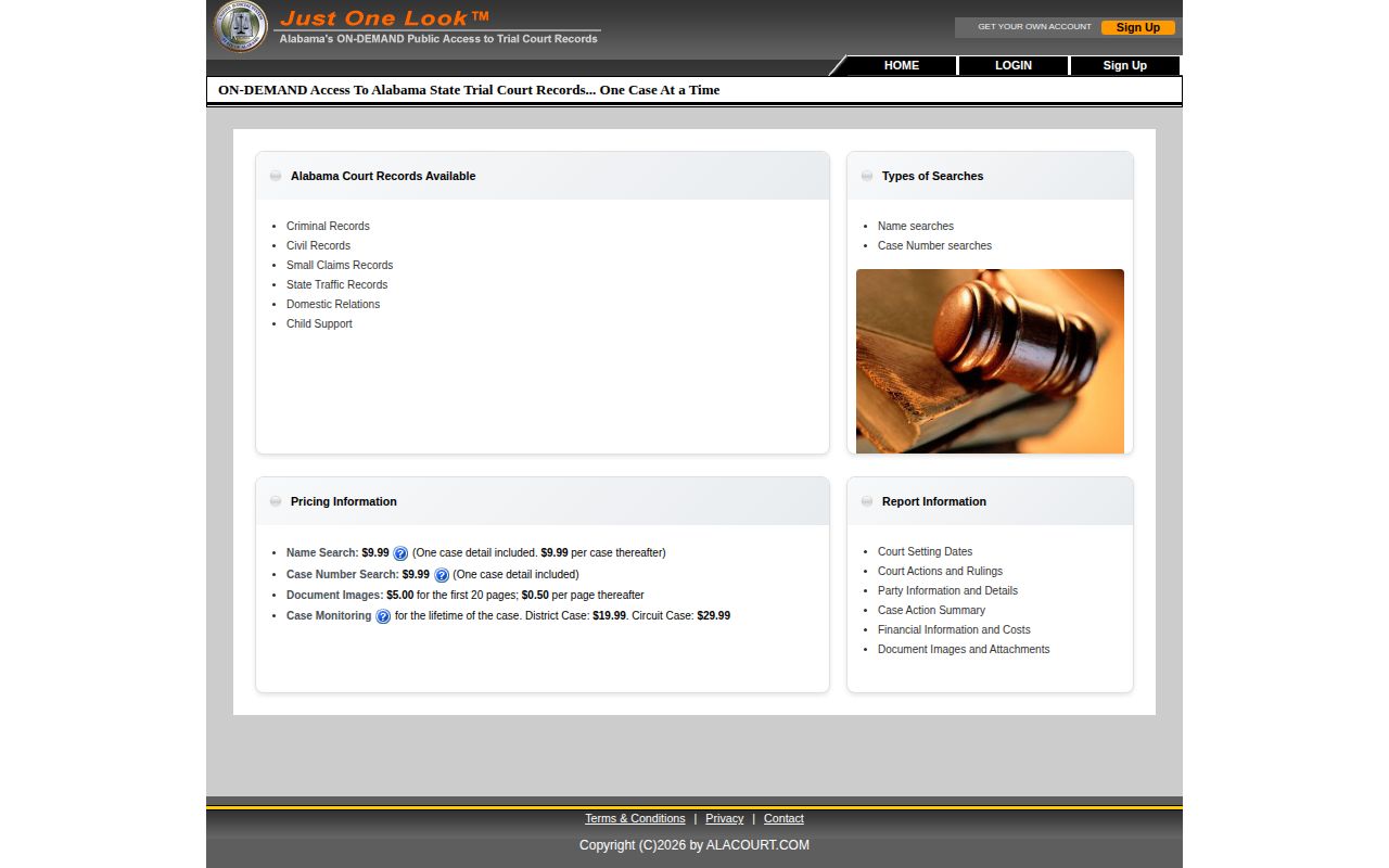 Alabama Just One Look court search entry screen